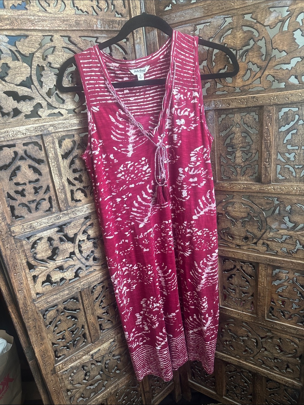 Lucky Brand Wine & White Sleeveless Tie-Front Printed Midi Dress
